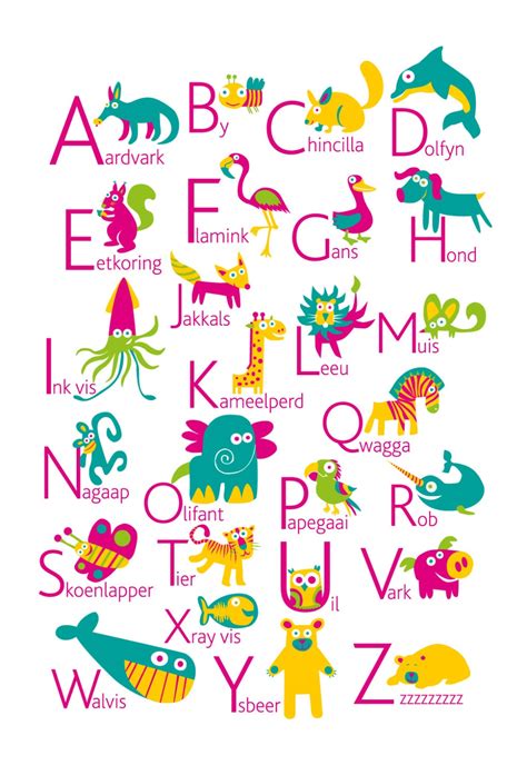 Afrikaans Alphabet Poster With Animals From A To Z Big By Pukaca