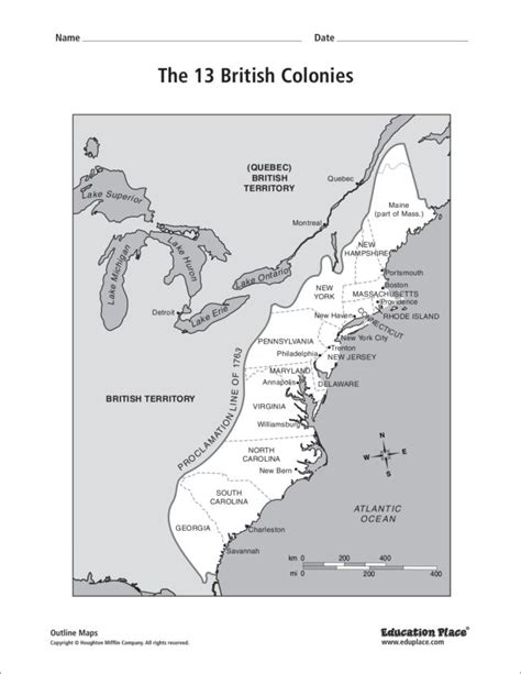 The 13 British Colonies Map Worksheet
