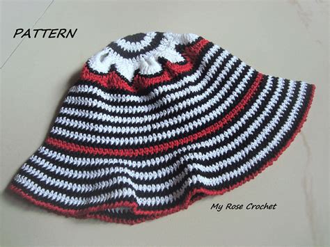 crochet black and white striped sunhat pattern flower in crown etsy crochet hat pattern