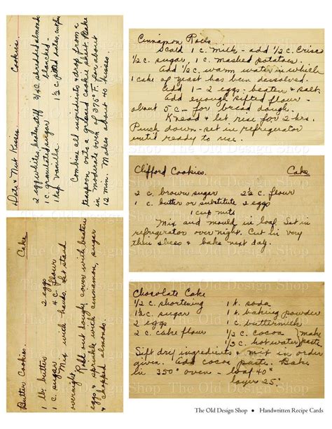Handwritten Vintage Recipe Cards Printable Cake Cookie Cookbook Journal