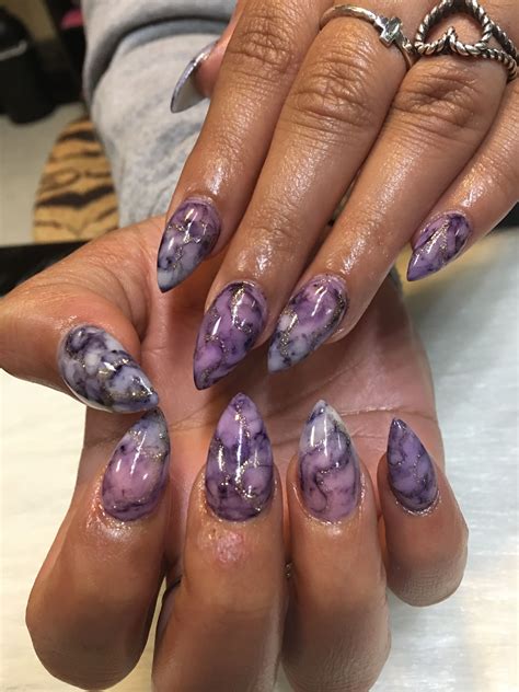 Coffin Marble Acrylic Nails Dark Purple Tips Color Short Acrylic Nails