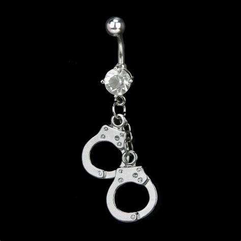 Clear Gem Crystal Two Handcuff Dangle Navel Belly Button Ring Body Piercing Bar Ebay
