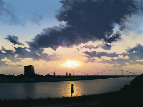 Wallpaper Sinar Matahari Matahari Terbenam Laut Anime Refleksi