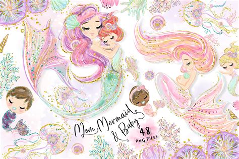 Mom Mermaid And Baby Clipart Graphic By The Happy T Art · Creative