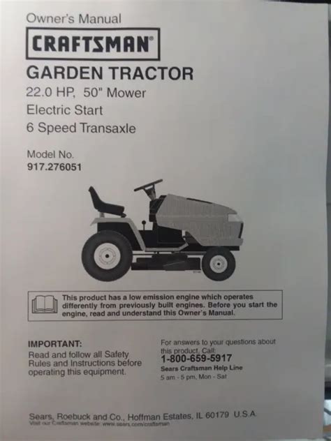 Sears Craftsman 22 50 6sp Gt5000 Garden Tractor Owner And Parts Manual