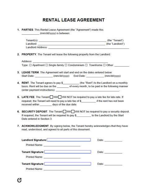 Free Simple Page Rental Lease Agreement Pdf Word Rtf