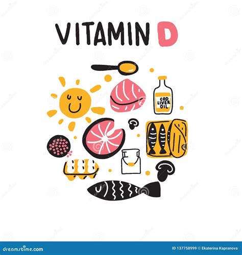 Vitamin D Sources Hand Drawn Circle Illustration Of Different Food Rich Of Vitamin D Vector