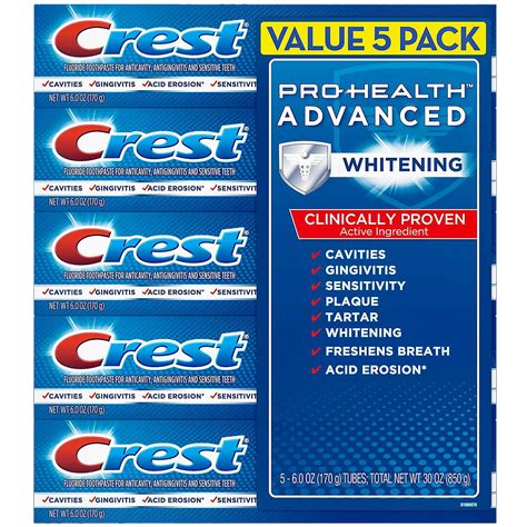 The Crest Pro Health Advanced Whitening Power Toothpaste 60 Oz 5ct