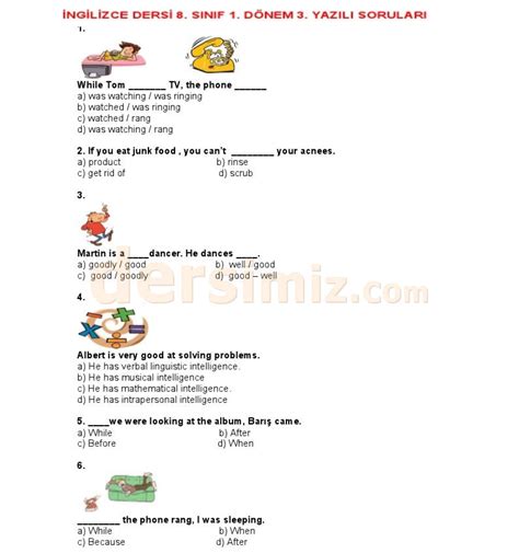 8 Sınıf İngilizce Dersi 1 Dönem 3 Yazılı Sınav Soruları Soru Bankası