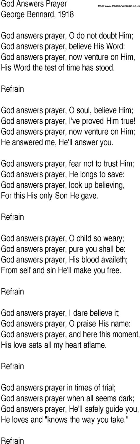 hymn and gospel song lyrics for god answers prayer by george bennard hot sex picture