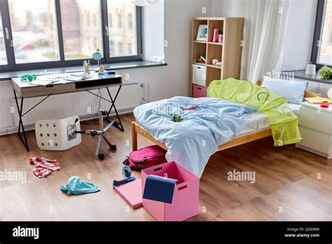 Messy Home Or Kids Room With Scattered Stuff Stock Photo Alamy