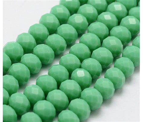 Opaque Green Glass Beads 8x6mm Faceted Rondelle Glass Beads Rondelle Bead Green Quartz