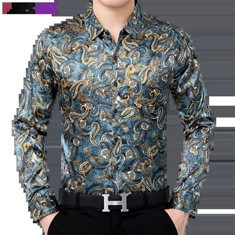 men s paisley satin luxury dress shirts 2020 silk like smooth men tuxedo shirt slim fit png