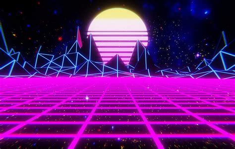 The Sun Mountains Music Space Star Background 80s Neon 80s