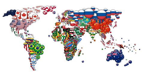 Mapa Del Mundo Y Todas Las Banderas De Los Países Del Círculo Nacional