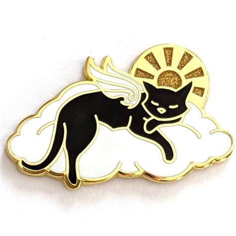 Angel Cat On A Cloud Black Cat Angel Hard Enamel Pin With Etsy