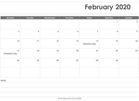 February 2020 Calendar Templates