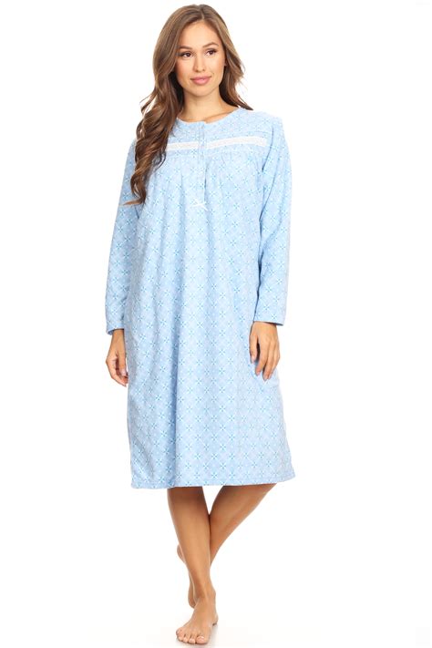 4028 Fleece Womens Nightgown Sleepwear Pajamas Woman Long Sleeve Sleep