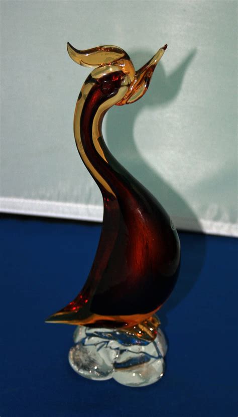 Vintage Murano Glass Hand Blown Sommerso Amber And Brown Glass Bird Sculpture Egret Hoopoe