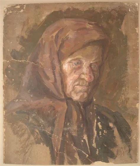 Ukrainian Soviet Oil Painting Female Portrait Old Woman Realism