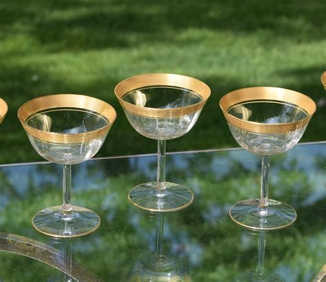 Vintage Gold Rimmed Encrusted Cocktail Martini Glasses Set Of 6 1940s Cocktail Glasses