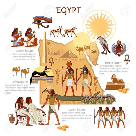 Vector Ancient Egypt Infographics Sights Culture Egyptian Gods And Pharaoh Traditions Map