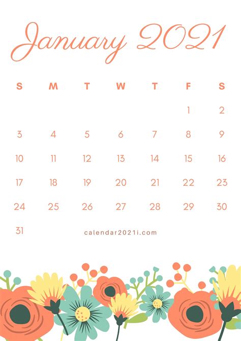 As i mentioned before, printable calendar can be download as image. 2021 Floral Calendar Printable Monthly Templates ...