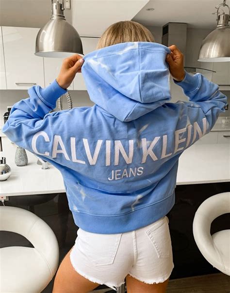 Calvin Klein Jeans Lava Dye Cropped Hoodie In Blue Asos