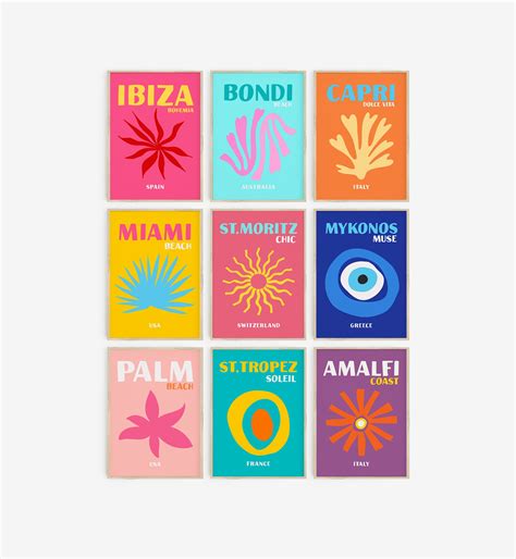 Travel Poster Print Set Preppy Room Decor Maximalist Decor - Etsy UK