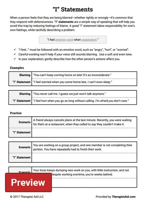 I Statements Worksheet I Am Statements Assertive Communication