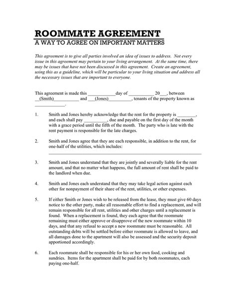 Roommate Agreement Sample In Word And Pdf Formats