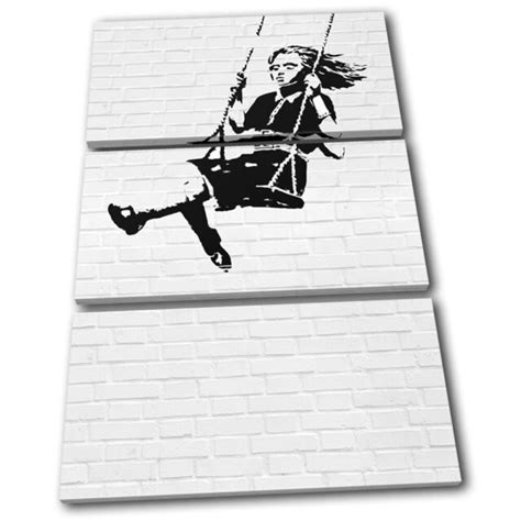 Girl Swing Graffiti Banksy Hi Res Treble Canvas Wall Art Picture Print