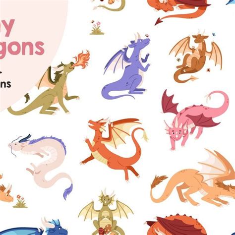 Cute Baby Dragons Seamless Patterns Graphic Liner Baby Dragon
