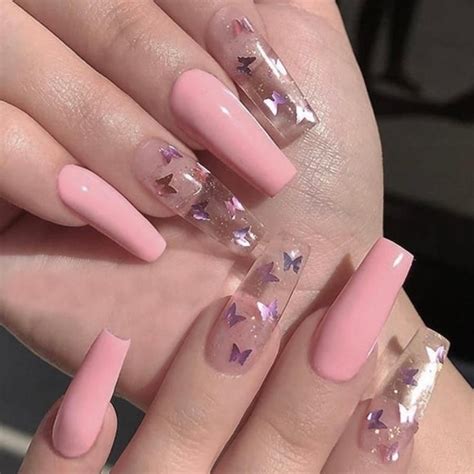 Butterfly Pink Press On Nails Stylish Nails Nail Art Glue On Nails
