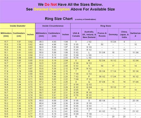 Ring Size Chart Ring Size Conversion Chart