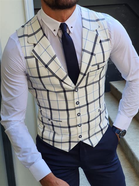 Buy White Slim Fit Plaid Vest By With Free Shipping Mens