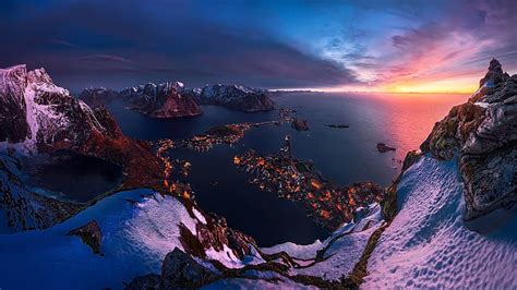 Hd Wallpaper Lofoten Norway Sunset Twilight Over The Horizon Winter