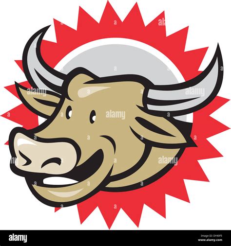Illustration Of Laughing Cow Bull Head Facing To Side On Isolated Background Done In Cartoon