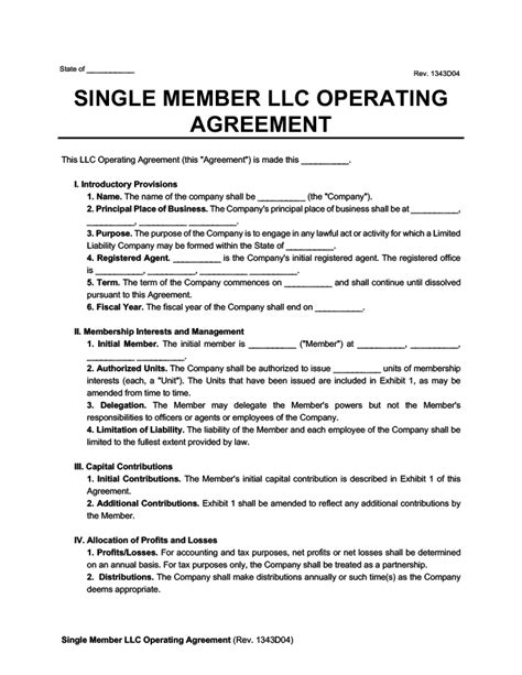 Free Single Member Llc Operating Agreement Template Legaltemplates