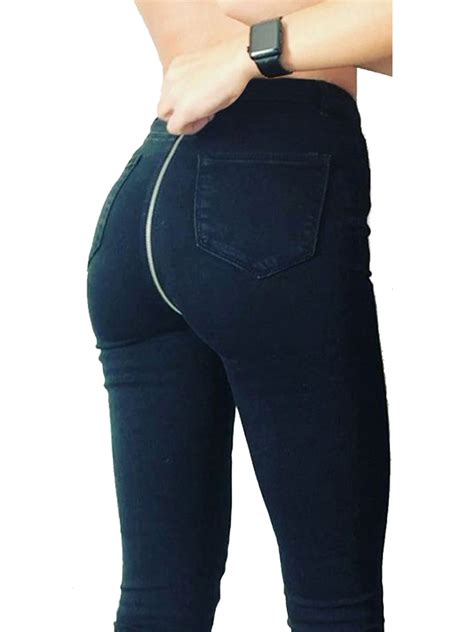 Sexy Dance Sexy Women Back Zipper Denim Jeans High Waist Hip Push Up Stretchy Casual Skinny