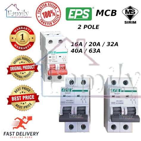 Eps 2pole 6ka Mcb 16a 20a 32a 40a And 63a Miniature Circuit