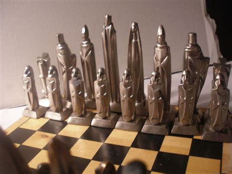 Huge Impressive Mid Century Gothic Chess Set