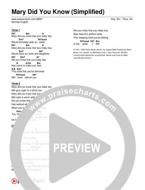 Mary Did You Know Simplified Chords Pdf Michael English Praisecharts