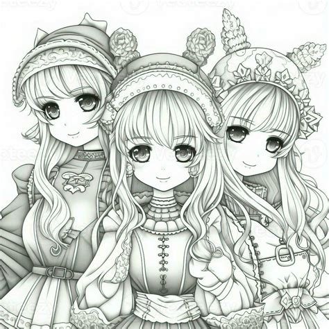 Anime Girl Coloring Pages 26673016 Stock Photo At Vecteezy