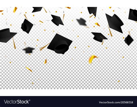 Graduate Caps And Confetti On A Transparent Vector Image