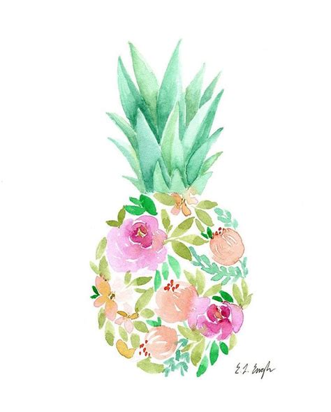 Original Watercolor Floral Pineapple Painting Pineapple Painting