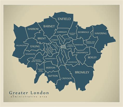 Modern Map Greater London Labelled Districts Administrative Area Uk
