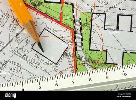 Pencil And Ruler On Architectural General Plan Stock Photo Alamy