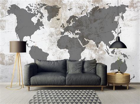 Removable Wallpaper Peel And Stick Cement Wallpaper World Etsy Map