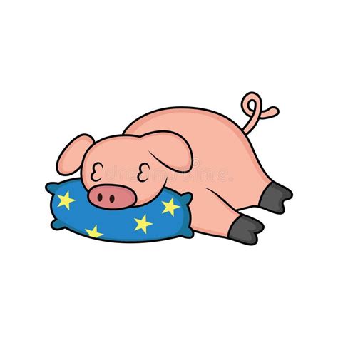 Cartoon Pig Is Sleeping With Pillow Stock Illustration Illustration